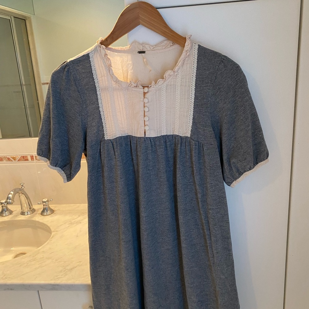 Free People Gray and Cream Button-Front Dress